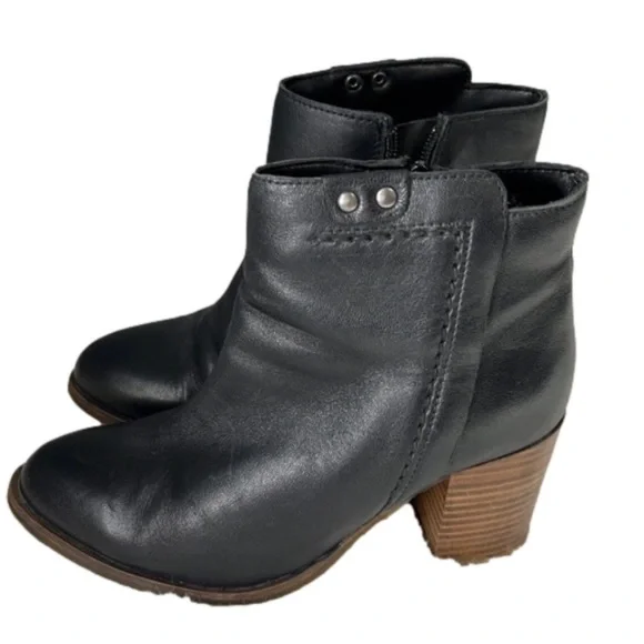 Madison Dacia Black Leather Ankle Booties | Chunky Heel | Side Zip | Size 6.5 - Picture 2 of 7